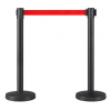 LA010250 Poteau de balisage métallique noir à enrouleur sangle rouge 2 M