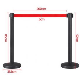 LA010250 Poteau de balisage métallique noir à enrouleur sangle rouge 2 M