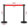 LA010250 Poteau de balisage métallique noir à enrouleur sangle rouge 2 M