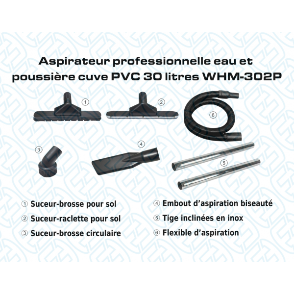 CA020350 Aspirateur professionnelle eau et poussière cuve PVC 30 litres WHM-302P