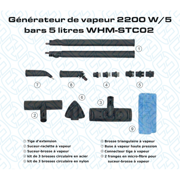 CG050100 Générateur de vapeur 2200 w /5 bars 5 litres WHM-STC02