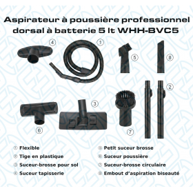 CA010450 Aspirateur à poussière professionnel dorsal à batterie 5 LT WHM-BVC5