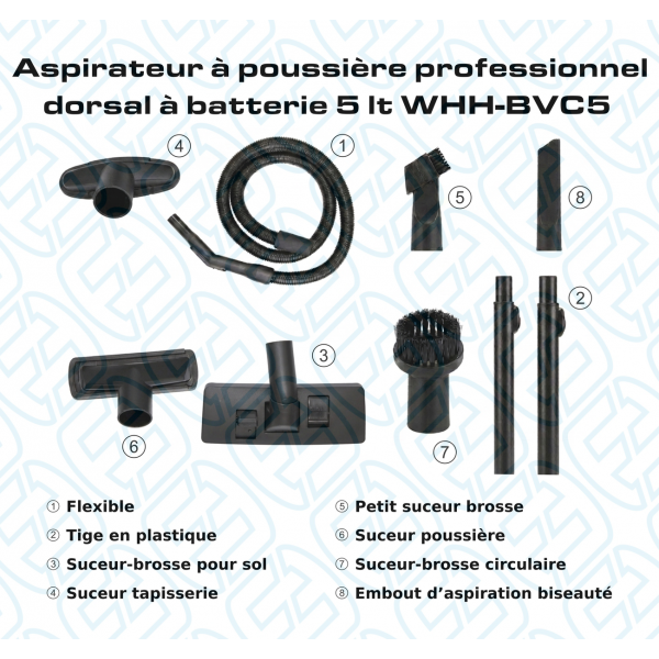 CA010450 Aspirateur à poussière professionnel dorsal à batterie 5 LT WHM-BVC5