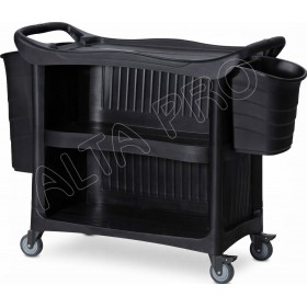 DD020210 Chariot de service fermé 3 étagères en PP noir avec seaux AC08179C