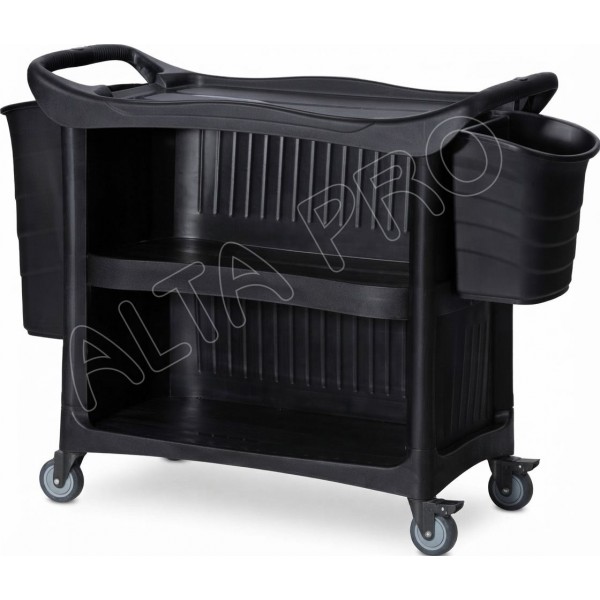 DD020210 Chariot de service fermé 3 étagères en PP noir avec seaux AC08179C